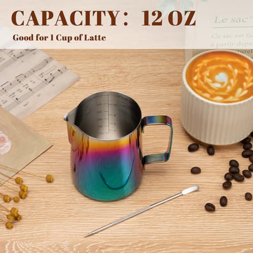 Milk Frothing Pitcher 12oz Frother Cup Barista Tools (Multicolor / 12 Ounces)