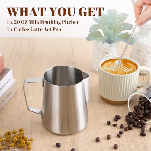 Milk Frothing Pitcher 20oz Frother Cup Barista Tools (Frosted / 20 Ounces)
