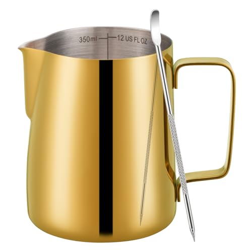 Milk Frothing Pitcher 12oz Frother Cup Barista Tools (Gold / 12 Ounces)