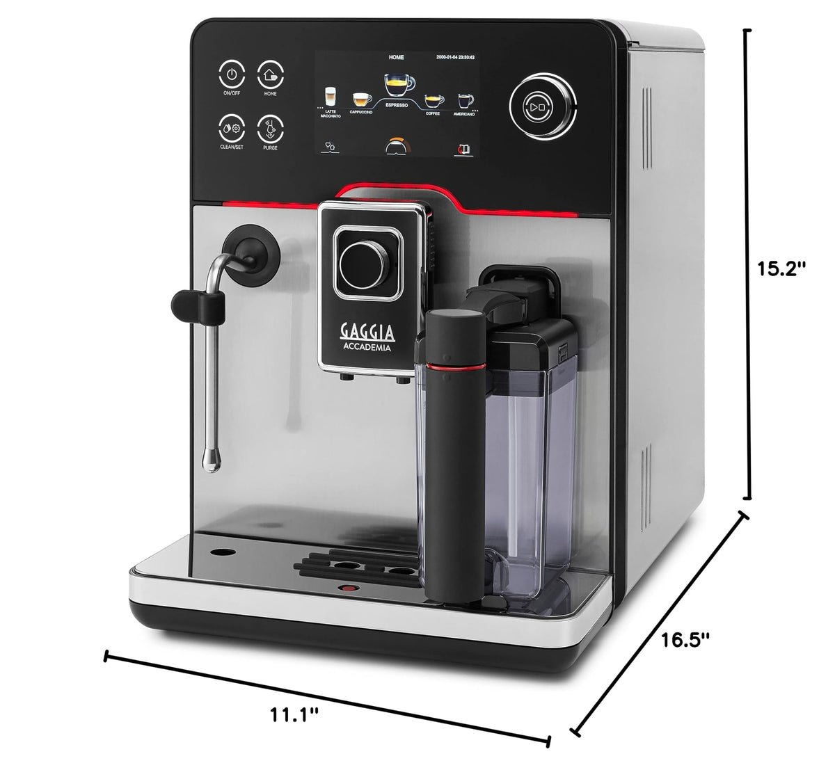 Accademia Luxury Italian Fully Automatic Espresso Machine with 19 Customized drink settings (Large / Brushed Stainless Steel)