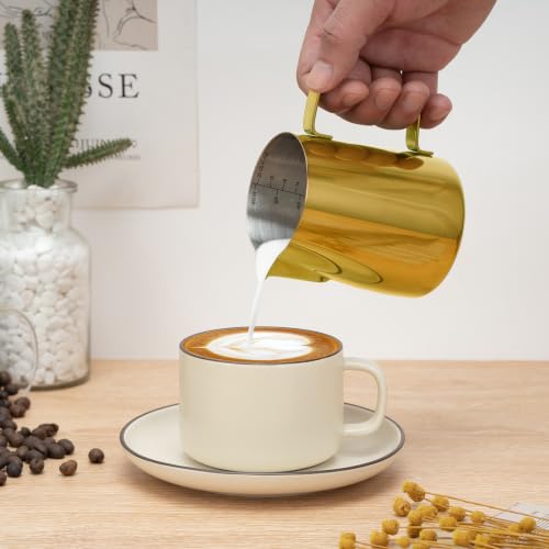 Milk Frothing Pitcher 20oz Frother Cup Barista Tools (Gold / 20 Ounces)