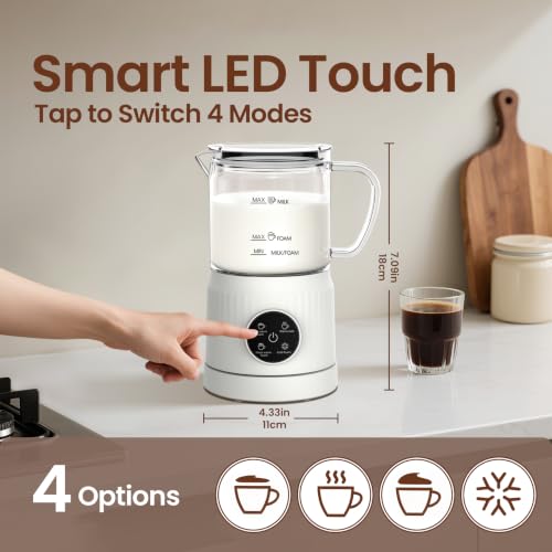 4-in-1 Electric Milk Frother and Steamer for Whole Milk, LED Touch Screen (Champagne)
