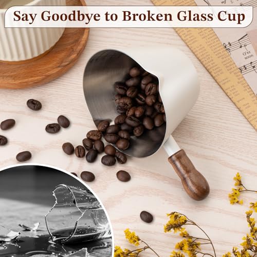 6.8oz Espresso Measuring Cup with Wood Handle & Double Spout (White / 6.8 Ounces)