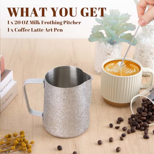 Milk Frothing Pitcher 20oz Frother Cup Barista Tools (Crackle / 20 Ounces)