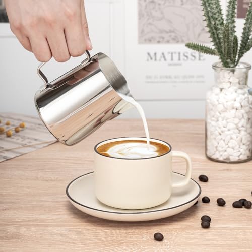 Milk Frothing Pitcher 20oz Frother Cup Barista Tools (Silver / 20 Ounces)