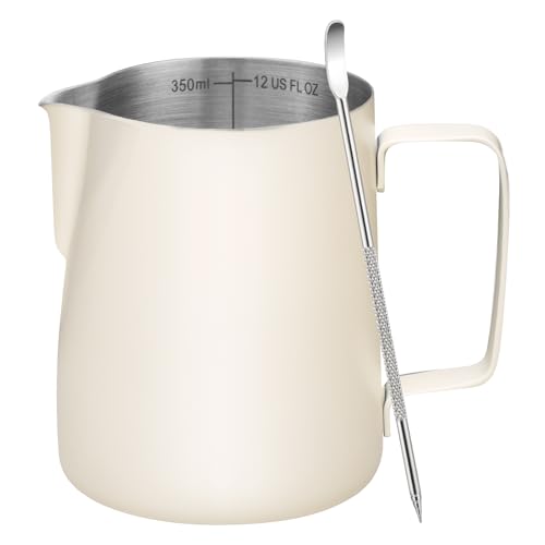 Milk Frothing Pitcher 12oz Frother Cup Barista Tools (White / 12 Ounces)
