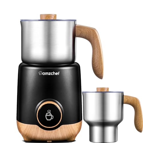 8-in-1 Milk Frother and Steamer with 550W IH Induction Heating (Black & Wood Grain)