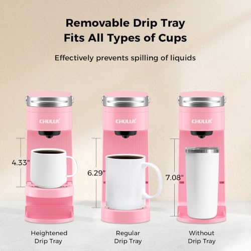 Slim Single Serve Coffee Maker for K Cup Pod for Small Spaces (Pink)