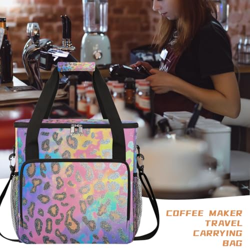 Gold Pink Leopard Print Coffee Maker Carring Bag Travel Carrying Storage Tote Bag Compatible with Keurig K (A-017)