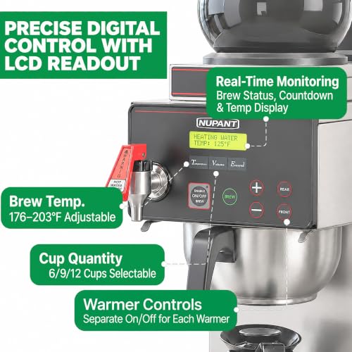 12 Cup Commercial Coffee Maker with Water Line Filter Auto (1.8L/Digital LCD Control)