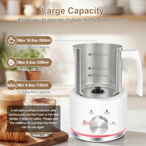 Milk Frother 16.9 OZ Electric Milk Frother and Steamer (White)