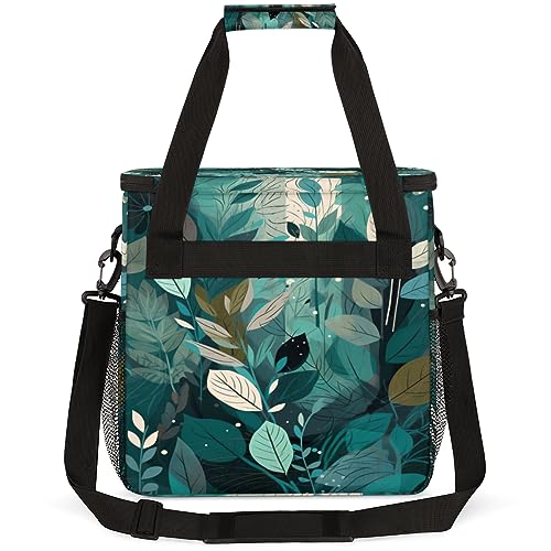 Turquoise Teal Leaves Coffee Maker Carring Bag Travel Carrying Storage Tote Bag Compatible with Keurig K (Print 30)
