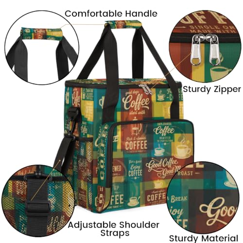 Coffee Maker Carring Bag Travel Carrying Storage Tote Bag Compatible (A09:Retro Coffee)
