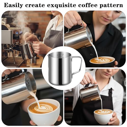 6 Pcs Milk Frothing Pitcher 12 Oz Stainless Steel Steaming Pitcher Espresso Steamer Cup Frother Jug for Latte Art