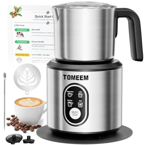 4-in-1 Electric Milk Frother and Steamer for Hot & Cold Foam (Silver+Black Mat)