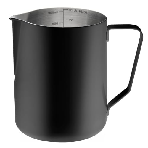 Milk Frothing Pitcher 31oz Frother Cup Barista Tools (Black / 31 Ounces)