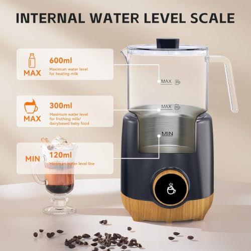 8-in-1 Milk Frother and Steamer, 20 oz / 600 ml Large Capacity Warm and Cold Foam Maker and Milk Warmer for Coffee, Latte, Hot Chocolate, Glass & Stainless Steel Pitcher (20 oz / 600 ml)