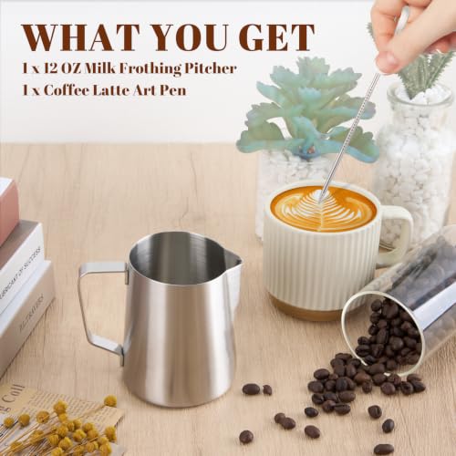 Milk Frothing Pitcher 12oz Frother Cup Barista Tools (Frosted / 12 Ounces)