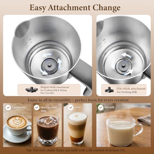 4-in-1 Electric Milk Frother and Steamer for Hot & Cold Foam (Silver+Black Mat)