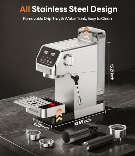 1400W Espresso Machine with Milk Frother (Titanium Silver)