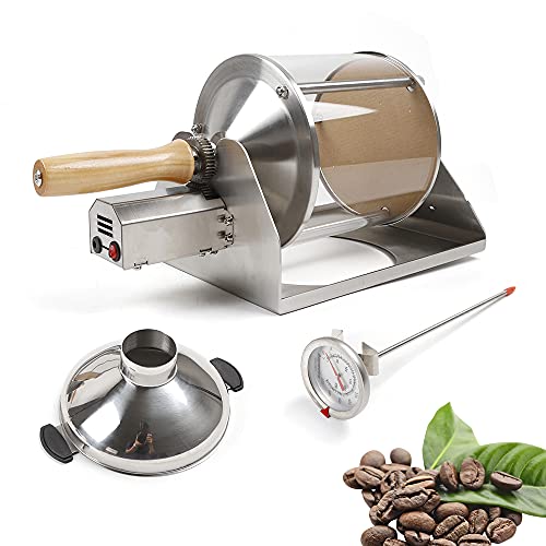 Coffee Roaster Coffee Bean Roasting Machine Small Household Gas Stove Coffee Bean Roasting Machine with Wooden Handle 1 Pound Capacity Glass Transparent Visible for Home Use