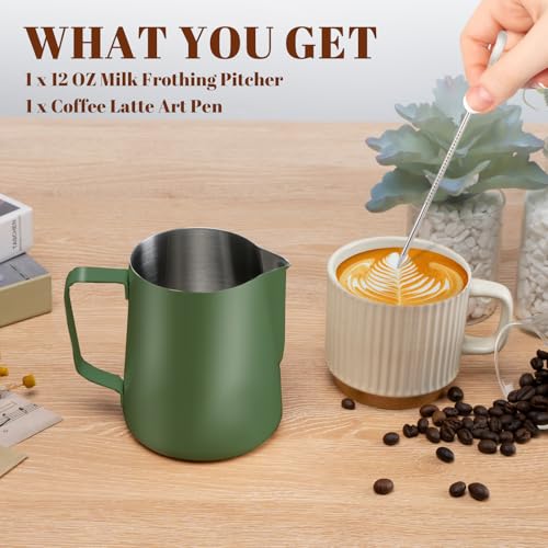 Milk Frothing Pitcher 12oz Frother Cup Barista Tools (Green / 12 Ounces)