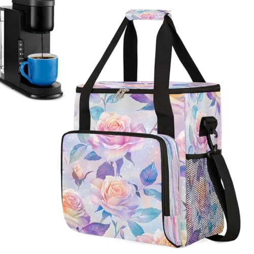 Pink Roses Coffee Maker Carring Bag Travel Carrying Storage Tote Bag Compatible with Keurig K (A-024)