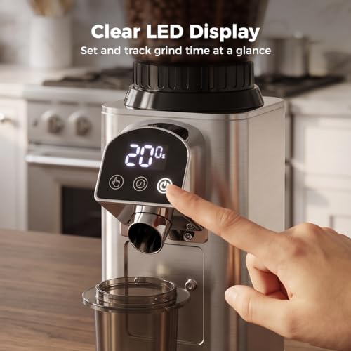 Conical Burr Coffee Bean Grinder with 48 Settings (Silver)