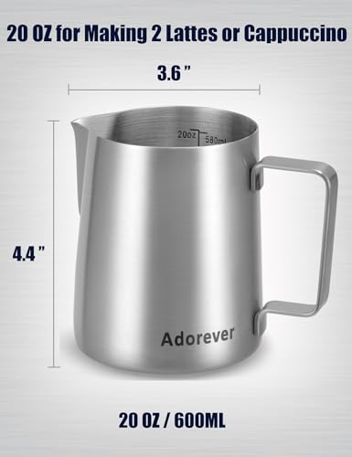 Milk Frothing Pitcher (A Silver Matte / 20 Ounces)