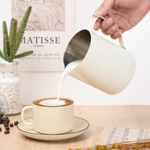 Milk Frothing Pitcher 31oz Frother Cup Barista Tools (White / 31 Ounces)