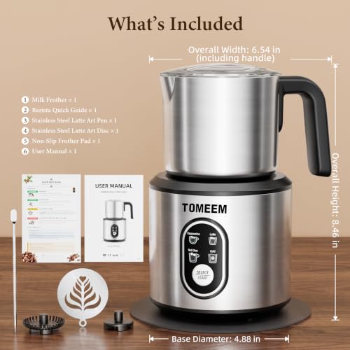 4-in-1 Electric Milk Frother and Steamer for Hot & Cold Foam (Silver+Black Mat)