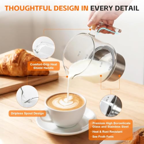 8-in-1 Milk Frother and Steamer, 20 oz / 600 ml Large Capacity Warm and Cold Foam Maker and Milk Warmer for Coffee, Latte, Hot Chocolate, Glass & Stainless Steel Pitcher (20 oz / 600 ml)