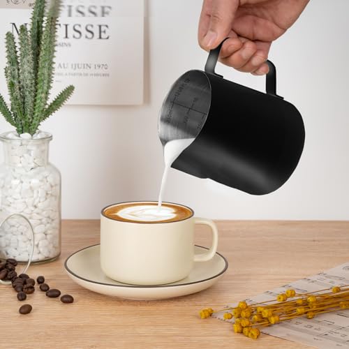 Milk Frothing Pitcher 12oz Frother Cup Barista Tools (Black / 12 Ounces)