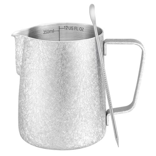 Milk Frothing Pitcher 12oz Frother Cup Barista Tools (Crackle / 12 Ounces)