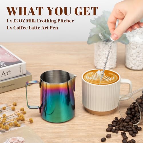 Milk Frothing Pitcher 12oz Frother Cup Barista Tools (Multicolor / 12 Ounces)