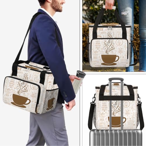 Coffee Maker Carring Bag Travel Carrying Storage Tote Bag Compatible (A10:Coffee Texts)