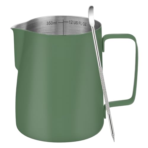 Milk Frothing Pitcher 12oz Frother Cup Barista Tools (Green / 12 Ounces)