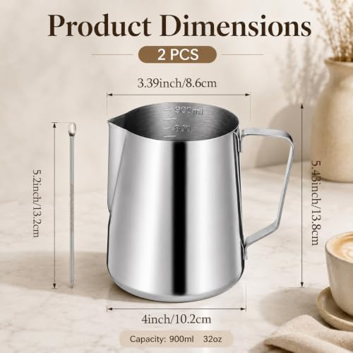 2 Pack Milk Frothing Pitcher Stainless Steel Espresso Steaming Pitchers