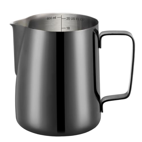 Milk Frothing Pitcher 20oz Frother Cup Barista Tools (Bright Black / 20 Ounces)