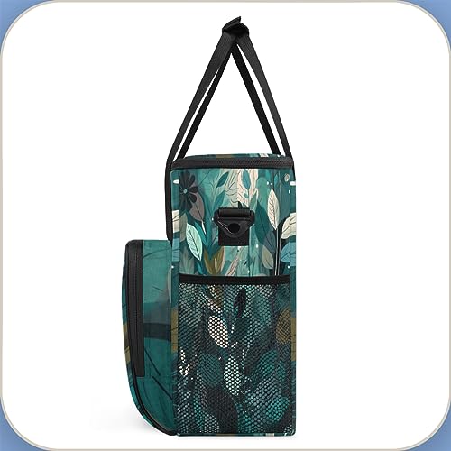 Turquoise Teal Leaves Coffee Maker Carring Bag Travel Carrying Storage Tote Bag Compatible with Keurig K (Print 30)