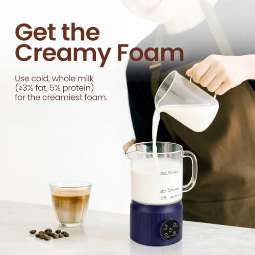 4-in-1 Milk Frother, Electric Milk Frother and Steamer with LED Touch Screen, Ceramic Lining Bottom, Milk Warmer 13.52oz for Lattes, Cappuccinos, and Macchiatos at Home (Navy blue) (Blue)