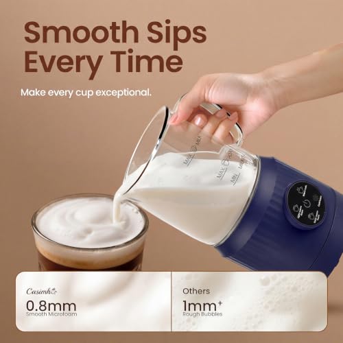 4-in-1 Milk Frother, Electric Milk Frother and Steamer with LED Touch Screen, Ceramic Lining Bottom, Milk Warmer 13.52oz for Lattes, Cappuccinos, and Macchiatos at Home (Navy blue) (Blue)