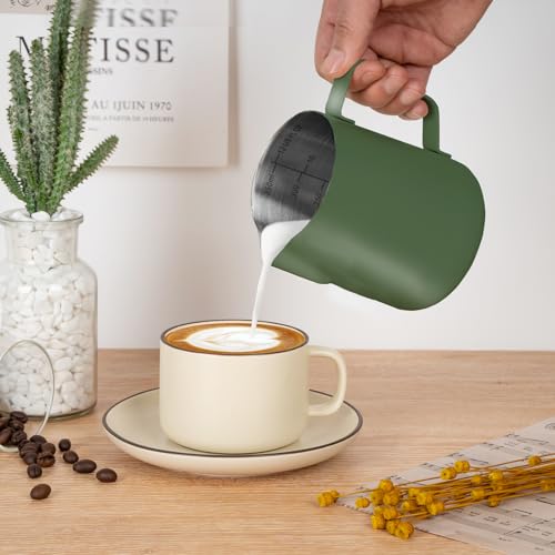 Milk Frothing Pitcher 12oz Frother Cup Barista Tools (Green / 12 Ounces)