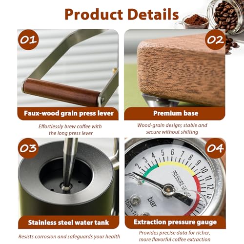 Lever Espresso Machines Built with Wider Stable Base 105mm Filter Basket Compatibility and Immersive DIY Hand Pump Espresso Machine for Latte Espresso Machine Manual