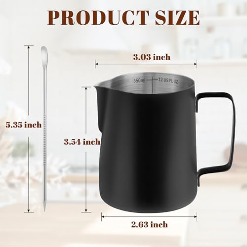 Milk Frothing Pitcher 12oz Frother Cup Barista Tools (Black / 12 Ounces)