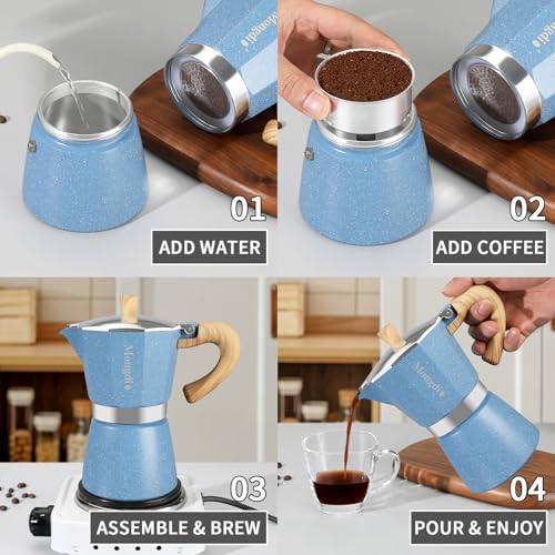 Moka Pot Stovetop Espresso Maker (Blue / 12 cup)