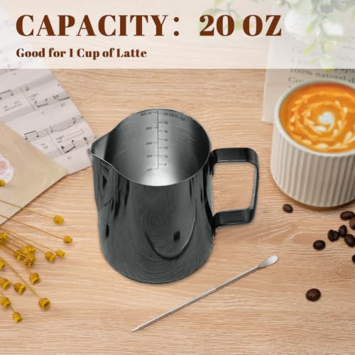 Milk Frothing Pitcher 20oz Frother Cup Barista Tools (Bright Black / 20 Ounces)
