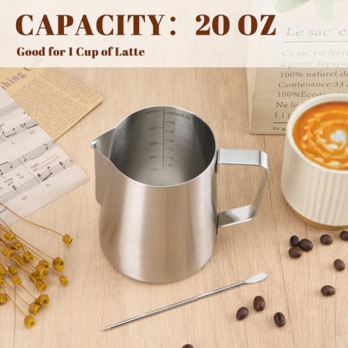 Milk Frothing Pitcher 20oz Frother Cup Barista Tools (Frosted / 20 Ounces)