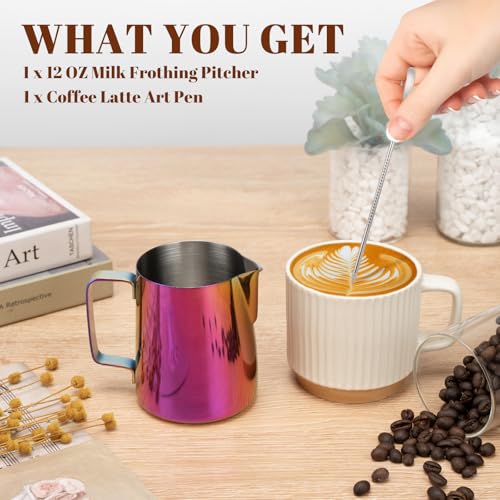Milk Frothing Pitcher 12oz Frother Cup Barista Tools (Multipurple / 12 Ounces)