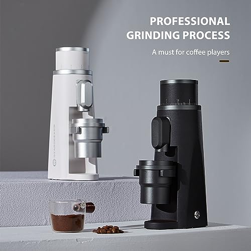 EDGE Plasma Electric Coffee Grinder Aluminum Automatic Coffee Bean Grinder for French Press Drip Coffee and Espresso Removable Fineness Adjustment Magnetic Suction Port with Cup (White)